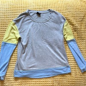 grey sweatshirt with yellow and blue sleeves womens size medium